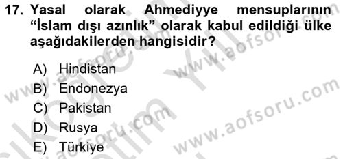 İslam Mezhepleri Tarihi Dersi 2025 - 2026 Yılı Yaz Okulu Sınav Soruları 17. Soru