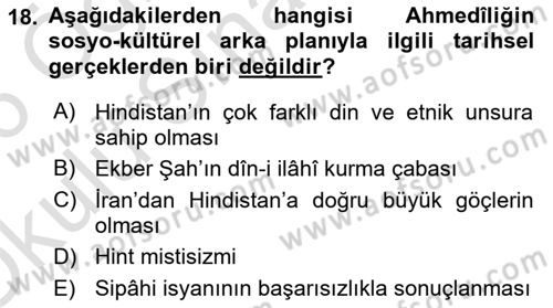 İslam Mezhepleri Tarihi Dersi 2025 - 2026 Yılı Yaz Okulu Sınav Soruları 18. Soru