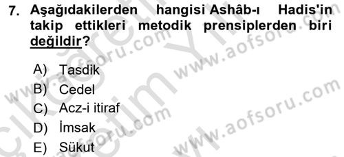 İslam Mezhepleri Tarihi Dersi 2025 - 2026 Yılı Yaz Okulu Sınav Soruları 7. Soru