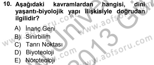 Din Psikolojisi Dersi Ara Sınavı Deneme Sınav Soruları 10. Soru