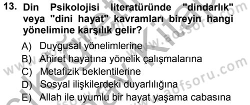 Din Psikolojisi Dersi 2012 - 2013 Yılı (Vize) Ara Sınav Soruları 13. Soru