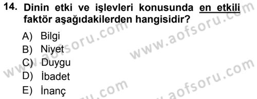 Din Psikolojisi Dersi Ara Sınavı Deneme Sınav Soruları 14. Soru