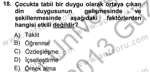 Din Psikolojisi Dersi Ara Sınavı Deneme Sınav Soruları 18. Soru