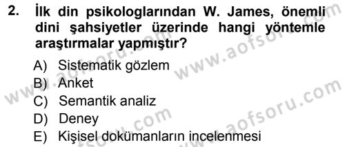 Din Psikolojisi Dersi Ara Sınavı Deneme Sınav Soruları 2. Soru