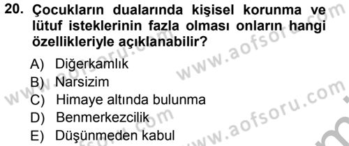 Din Psikolojisi Dersi Ara Sınavı Deneme Sınav Soruları 20. Soru