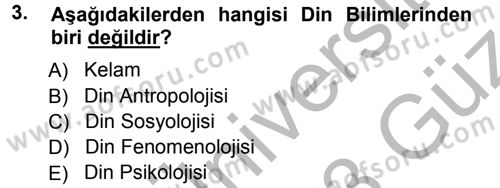Din Psikolojisi Dersi 2012 - 2013 Yılı (Vize) Ara Sınav Soruları 3. Soru