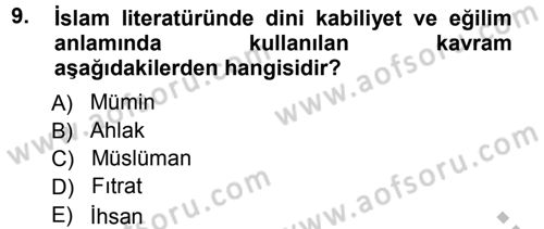Din Psikolojisi Dersi Ara Sınavı Deneme Sınav Soruları 9. Soru