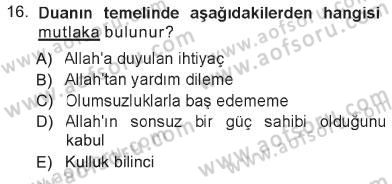 Din Psikolojisi Dersi 2012 - 2013 Yılı Tek Ders Sınav Soruları 16. Soru