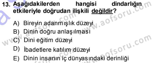 Din Psikolojisi Dersi Ara Sınavı Deneme Sınav Soruları 13. Soru