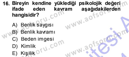 Din Psikolojisi Dersi Ara Sınavı Deneme Sınav Soruları 16. Soru