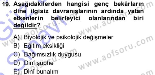 Din Psikolojisi Dersi Ara Sınavı Deneme Sınav Soruları 19. Soru