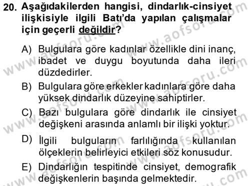 Din Psikolojisi Dersi Ara Sınavı Deneme Sınav Soruları 20. Soru