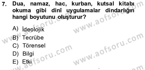 Din Psikolojisi Dersi Ara Sınavı Deneme Sınav Soruları 7. Soru