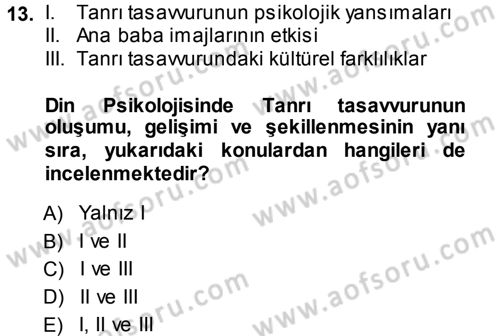 Din Psikolojisi Dersi 2013 - 2014 Yılı (Final) Dönem Sonu Sınav Soruları 13. Soru
