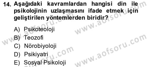 Din Psikolojisi Dersi 2014 - 2015 Yılı (Vize) Ara Sınav Soruları 14. Soru