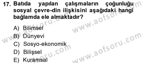 Din Psikolojisi Dersi Ara Sınavı Deneme Sınav Soruları 17. Soru