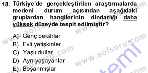 Din Psikolojisi Dersi Ara Sınavı Deneme Sınav Soruları 18. Soru