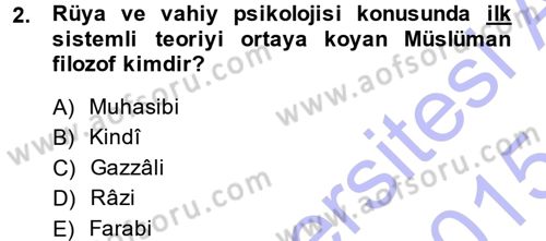 Din Psikolojisi Dersi 2014 - 2015 Yılı (Vize) Ara Sınav Soruları 2. Soru