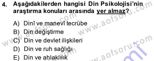 Din Psikolojisi Dersi Ara Sınavı Deneme Sınav Soruları 4. Soru