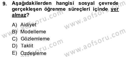 Din Psikolojisi Dersi Ara Sınavı Deneme Sınav Soruları 9. Soru