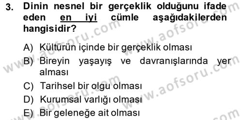 Din Psikolojisi Dersi 2014 - 2015 Yılı Tek Ders Sınav Soruları 3. Soru