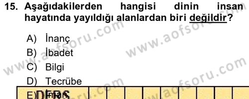 Din Psikolojisi Dersi Ara Sınavı Deneme Sınav Soruları 15. Soru