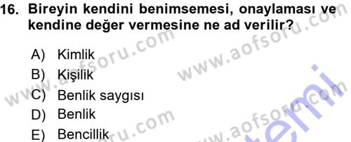 Din Psikolojisi Dersi Ara Sınavı Deneme Sınav Soruları 16. Soru