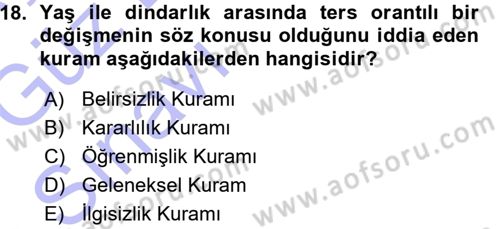Din Psikolojisi Dersi 2015 - 2016 Yılı (Vize) Ara Sınav Soruları 18. Soru