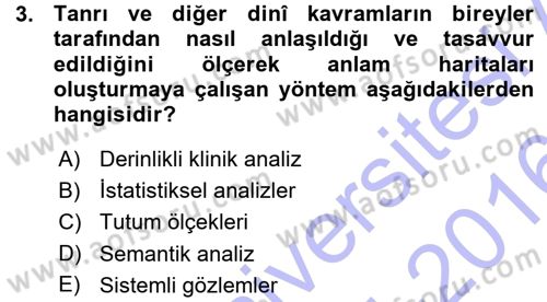 Din Psikolojisi Dersi Ara Sınavı Deneme Sınav Soruları 3. Soru