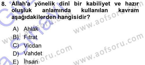 Din Psikolojisi Dersi Ara Sınavı Deneme Sınav Soruları 8. Soru