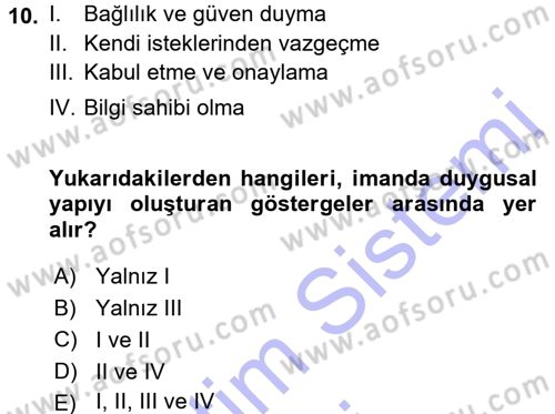 Din Psikolojisi Dersi 2015 - 2016 Yılı (Final) Dönem Sonu Sınav Soruları 10. Soru