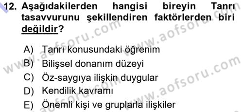 Din Psikolojisi Dersi 2015 - 2016 Yılı (Final) Dönem Sonu Sınav Soruları 12. Soru
