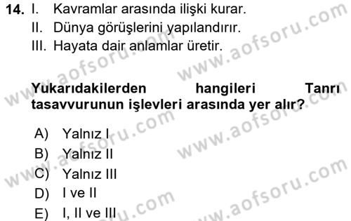 Din Psikolojisi Dersi 2015 - 2016 Yılı (Final) Dönem Sonu Sınav Soruları 14. Soru