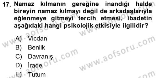 Din Psikolojisi Dersi 2015 - 2016 Yılı (Final) Dönem Sonu Sınav Soruları 17. Soru