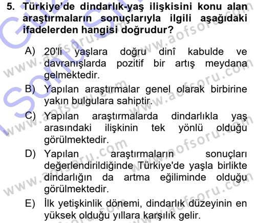 Din Psikolojisi Dersi 2015 - 2016 Yılı (Final) Dönem Sonu Sınav Soruları 5. Soru
