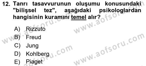 Din Psikolojisi Dersi 2015 - 2016 Yılı Tek Ders Sınav Soruları 12. Soru