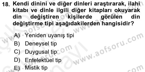 Din Psikolojisi Dersi 2015 - 2016 Yılı Tek Ders Sınav Soruları 18. Soru