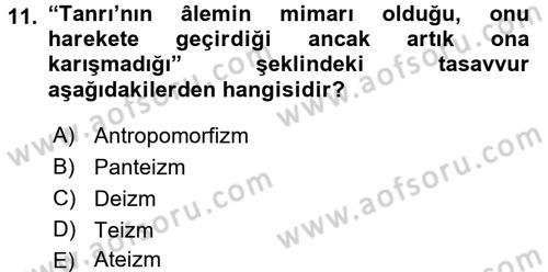 Din Psikolojisi Dersi 2016 - 2017 Yılı 3 Ders Sınav Soruları 11. Soru