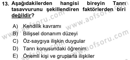 Din Psikolojisi Dersi 2016 - 2017 Yılı 3 Ders Sınav Soruları 13. Soru