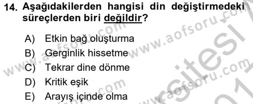 Din Psikolojisi Dersi 2016 - 2017 Yılı 3 Ders Sınav Soruları 14. Soru