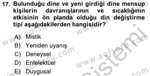 Din Psikolojisi Dersi 2016 - 2017 Yılı 3 Ders Sınav Soruları 17. Soru