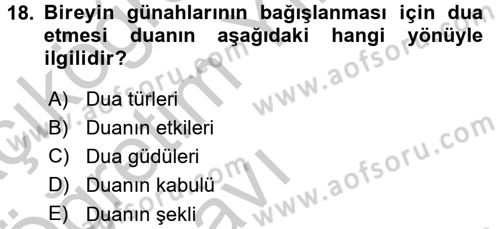 Din Psikolojisi Dersi 2016 - 2017 Yılı 3 Ders Sınav Soruları 18. Soru