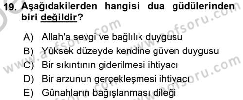 Din Psikolojisi Dersi 2016 - 2017 Yılı 3 Ders Sınav Soruları 19. Soru