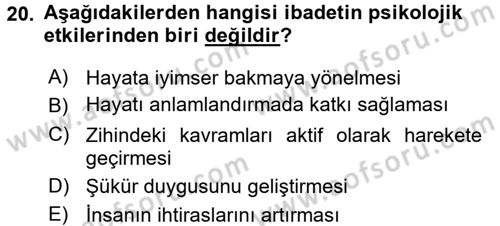 Din Psikolojisi Dersi 2016 - 2017 Yılı 3 Ders Sınav Soruları 20. Soru