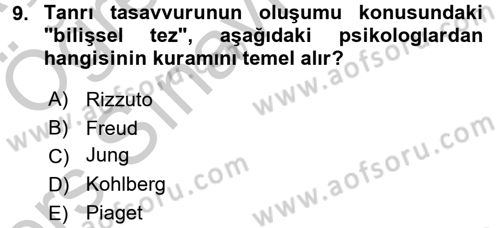 Din Psikolojisi Dersi 2016 - 2017 Yılı 3 Ders Sınav Soruları 9. Soru