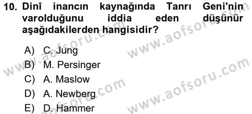 Din Psikolojisi Dersi Ara Sınavı Deneme Sınav Soruları 10. Soru