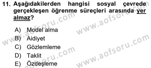 Din Psikolojisi Dersi 2016 - 2017 Yılı (Vize) Ara Sınav Soruları 11. Soru