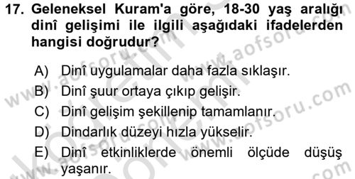 Din Psikolojisi Dersi Ara Sınavı Deneme Sınav Soruları 17. Soru