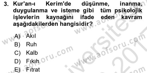 Din Psikolojisi Dersi Ara Sınavı Deneme Sınav Soruları 3. Soru