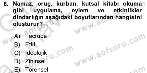 Din Psikolojisi Dersi Ara Sınavı Deneme Sınav Soruları 8. Soru